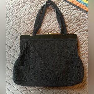 VINTAGE large Walborg Black Beaded Evening Bag, with coin purse